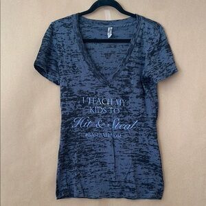 “I Teach my Kids to Hit & Steal #Baseballmom” Graphic Tee V Neck